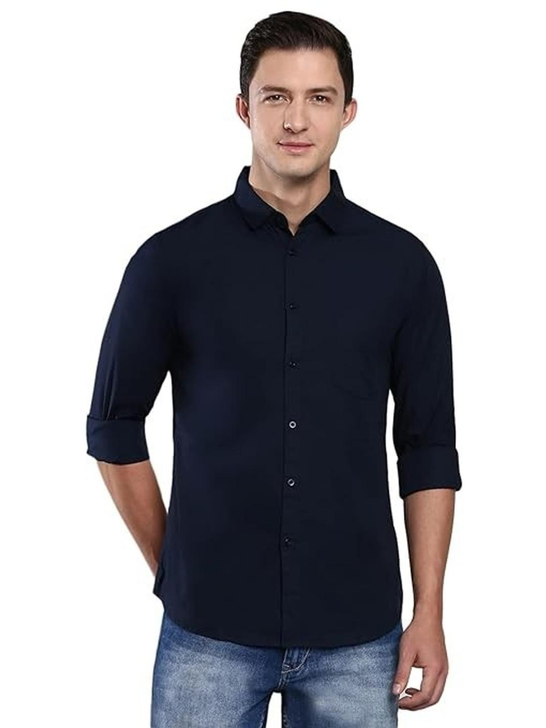 ISUEL FAB Men Navy Blue Solid Casual Shirt