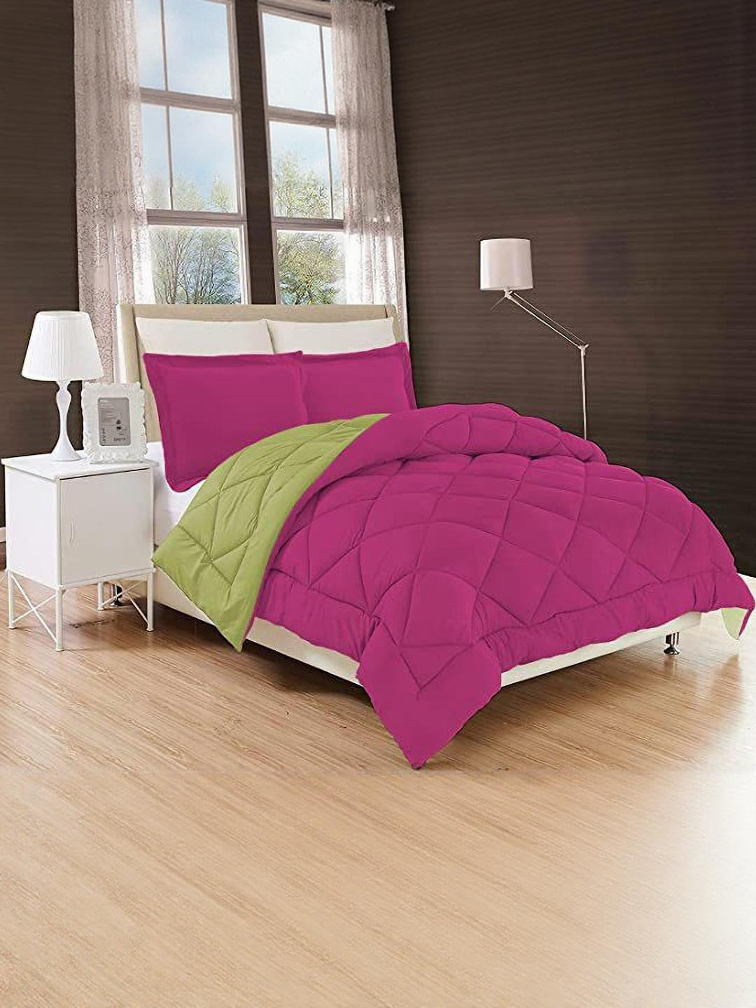 Doristyle 250 GSM Pink & Green Microfiber Heavy Winter Double Bed Quilt