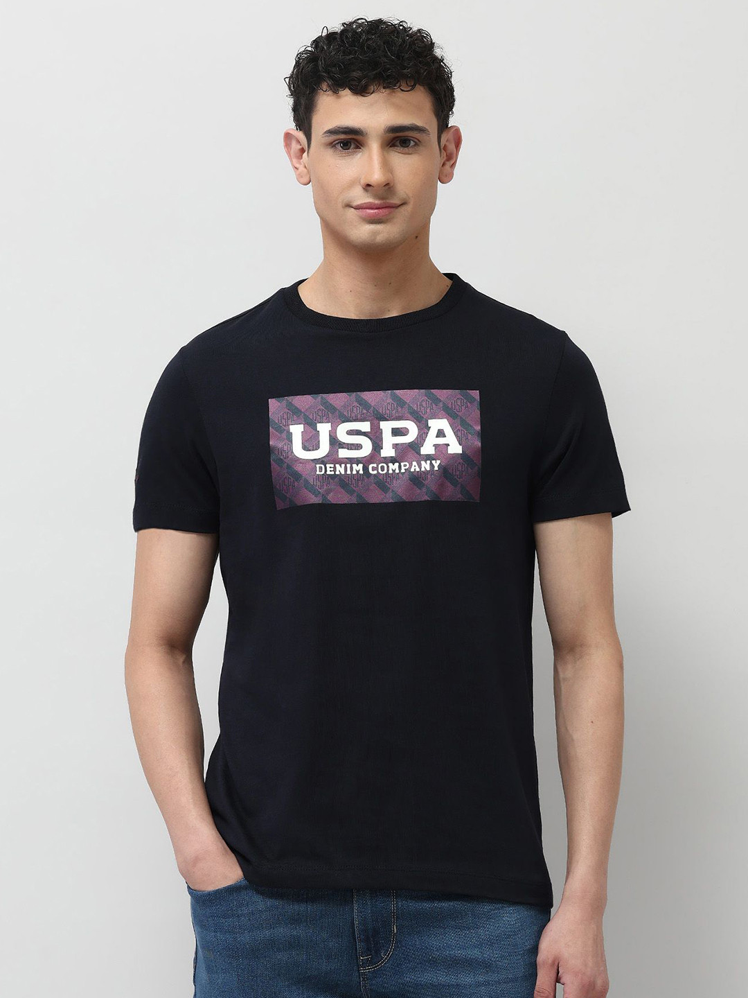 U.S. Polo Assn. Denim Co. Intercollegiate Men Brand Logo Printed Muscle Fit T-shirt