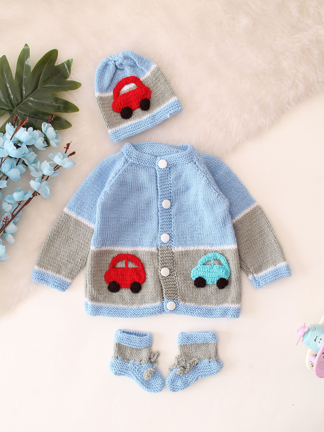 Woonie Kids Self Design Road & Car Design Baby Cardigan