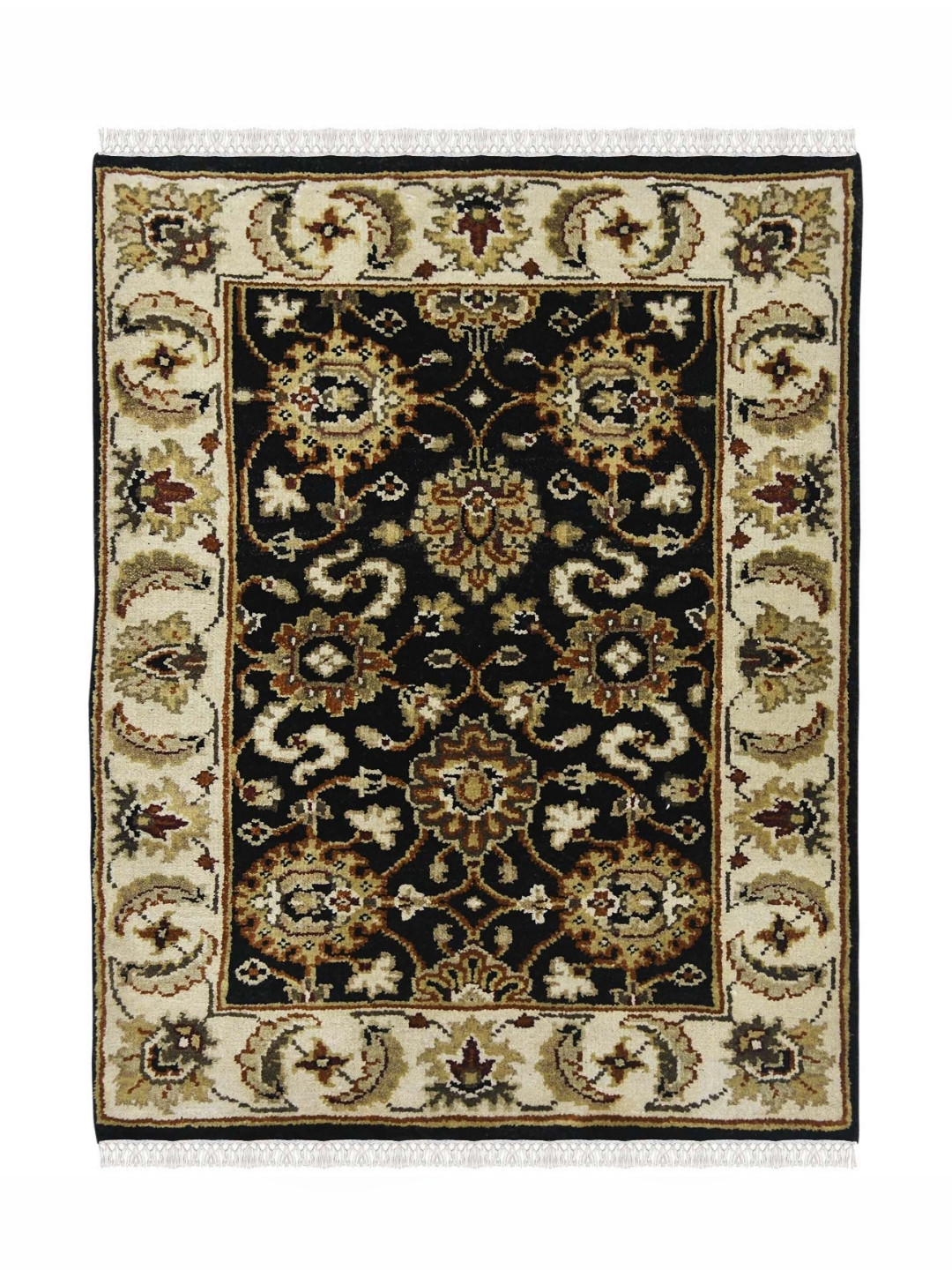 saraswatii global Luxor Classic Black & Beige Printed Woollen Anti-Skid Carpet