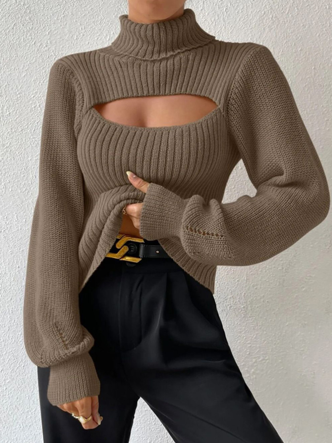 bebe Women Ribbed Turtle Neck Pullover Sweaters