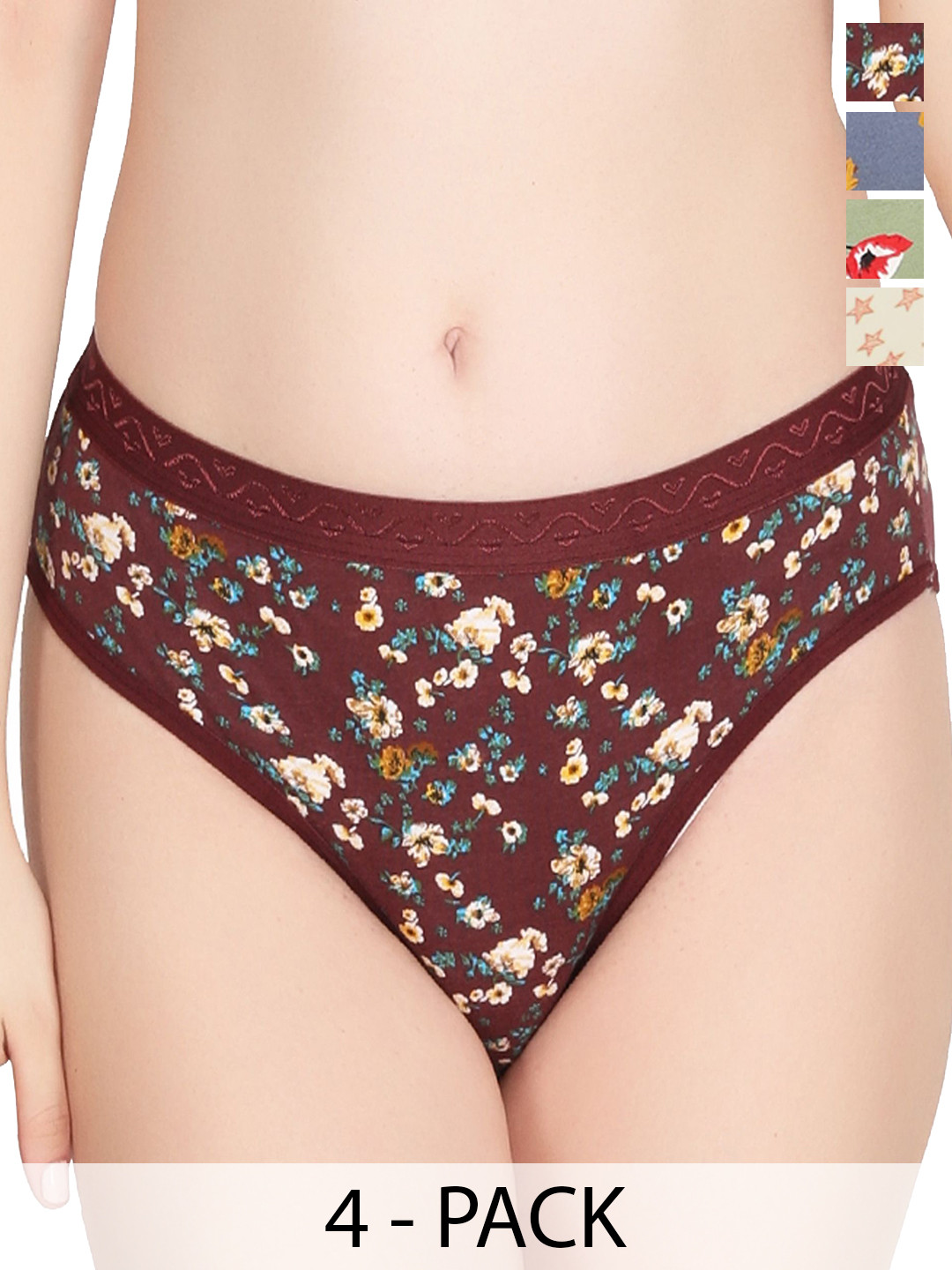 Liigne Pack Of 4 Printed Pure Cotton Basic Everyday Briefs