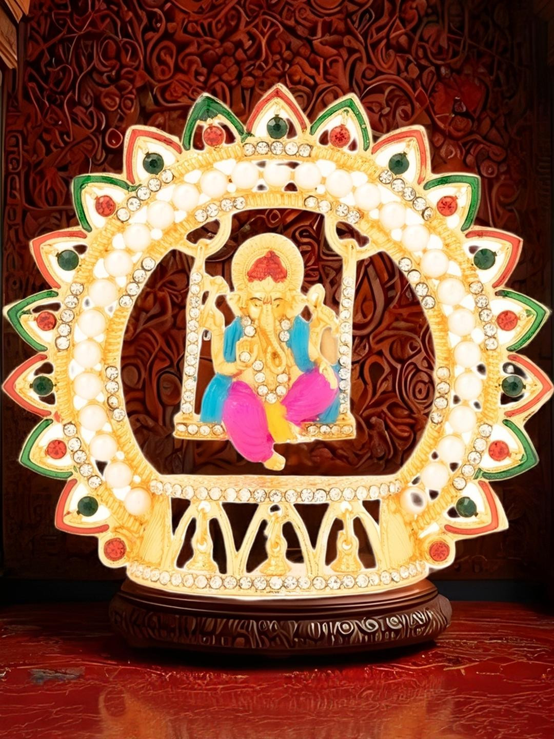 Kulin Gold-Toned Lord Ganesha on Swing Decorative Idol Showpiece