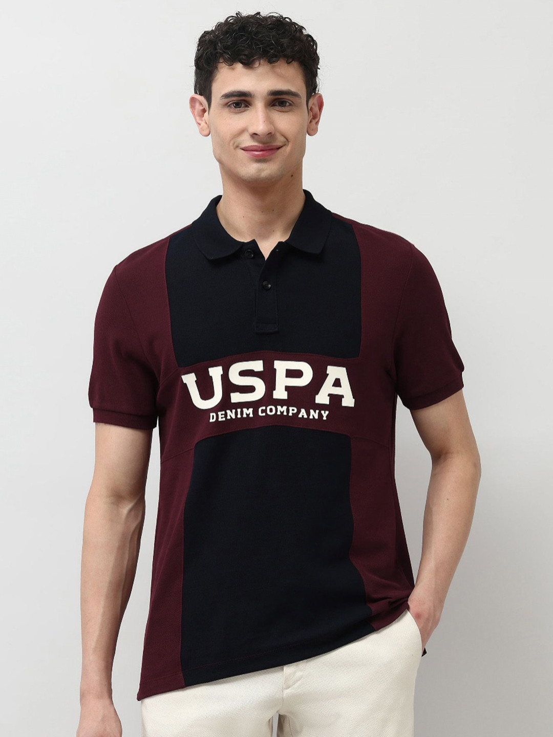 U.S. Polo Assn. Denim Co. Colourblocked Polo Collar Pure Cotton T-shirt
