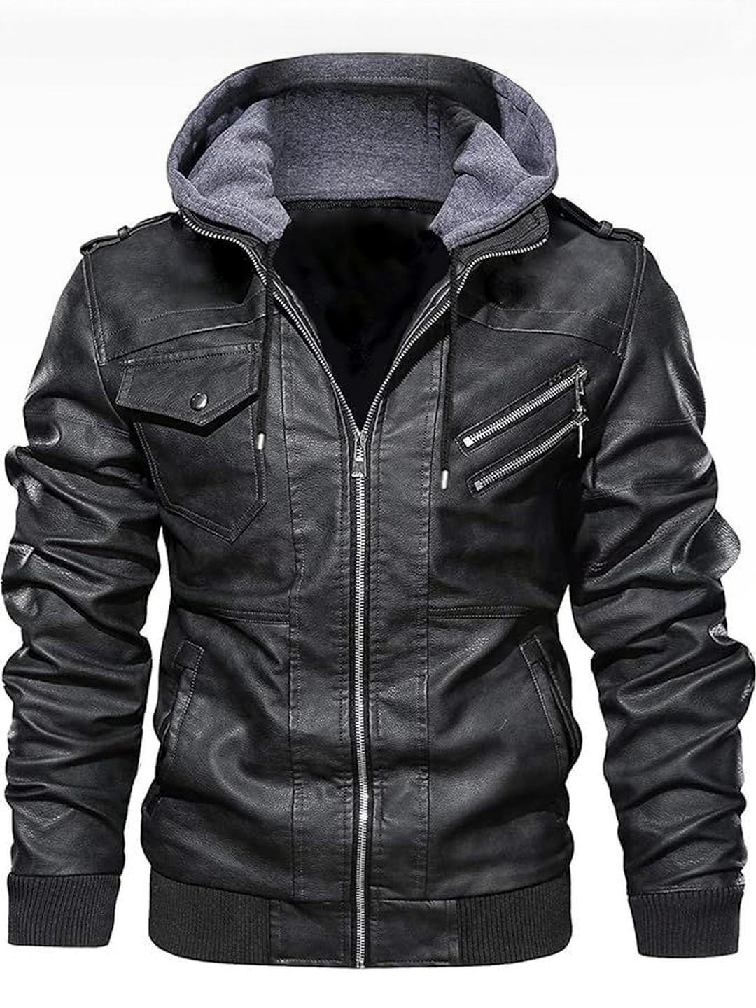 Blaq Ash Hooded Solid Biker Jacket