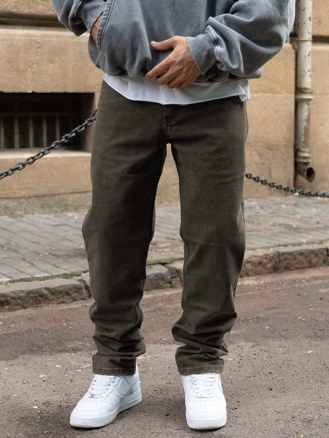 Powerlook Men Dark Olive Washed Regular Fit Stretchable Jeans