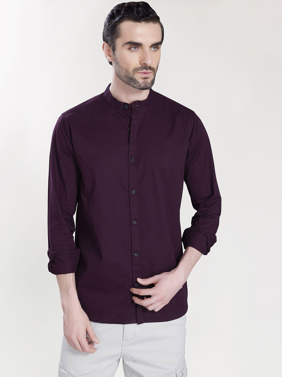 DIVISIVE Men Comfort Fit Solid Mandarin Collar Cotton Casual Shirt