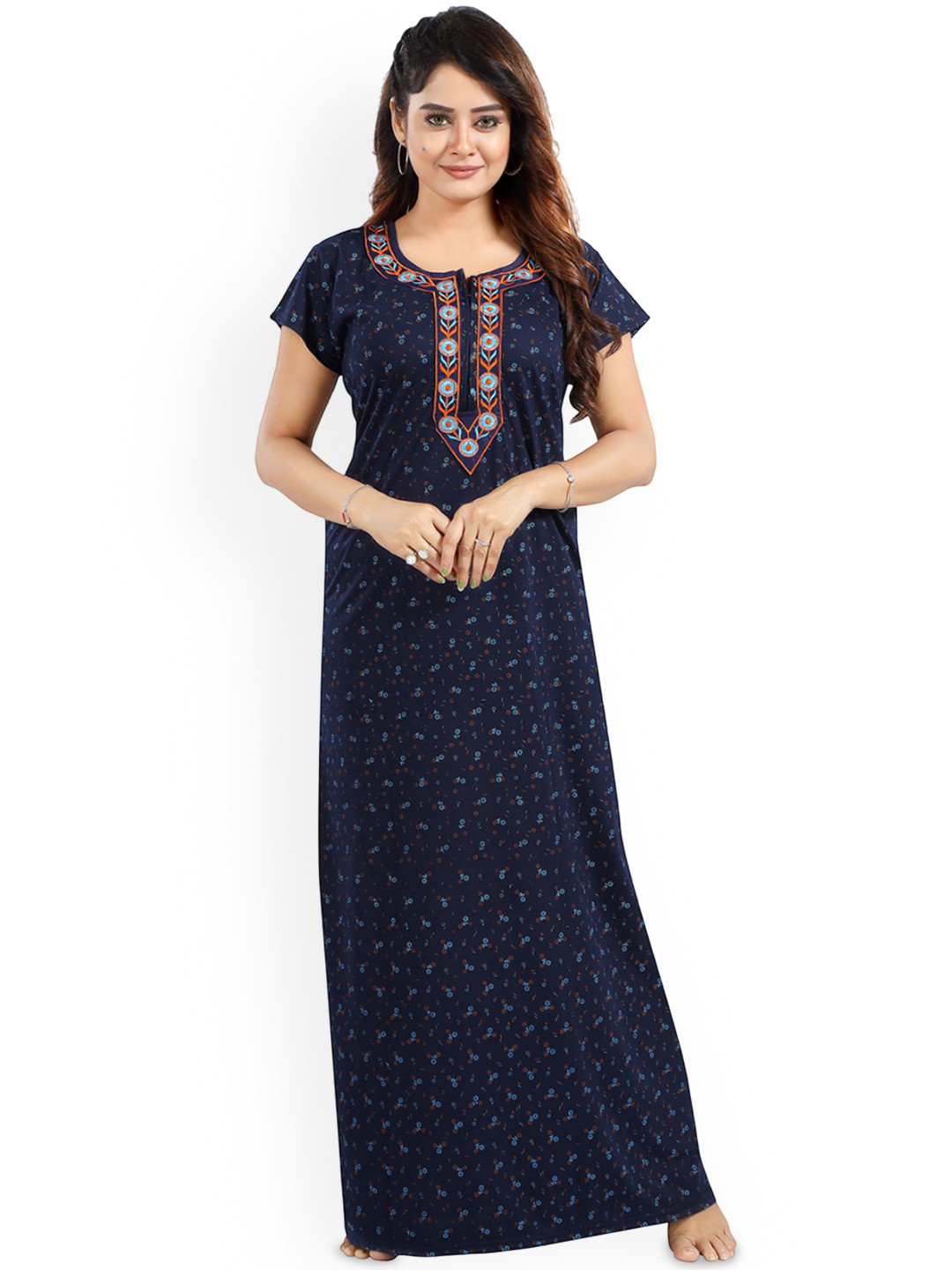 R RILO Floral Printed Round Neck Nightdress