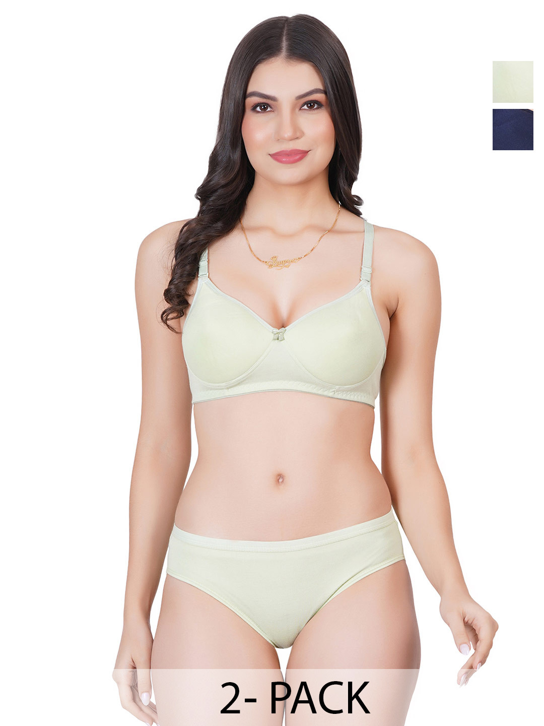 Liigne Women Pack Of 2 Everyday Lightly Padded Pure Cotton Lingerie Set