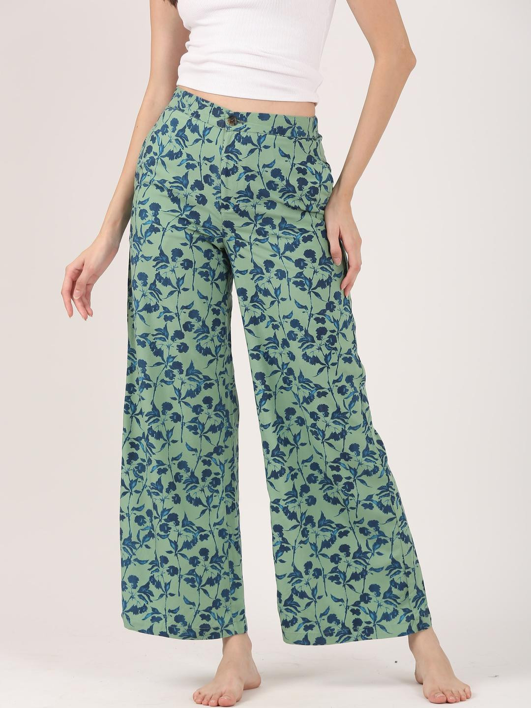 Jolene.club Women Sea Green Flare Wide Leg Trousers
