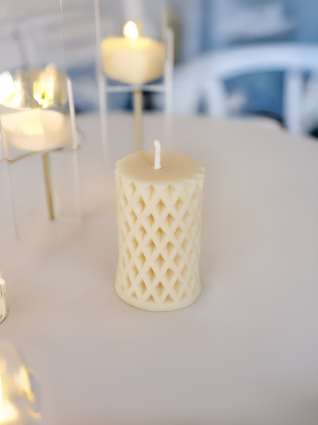 ENCEBIENCE 2 Pcs Cafe Mocha Grid Pillar Candle