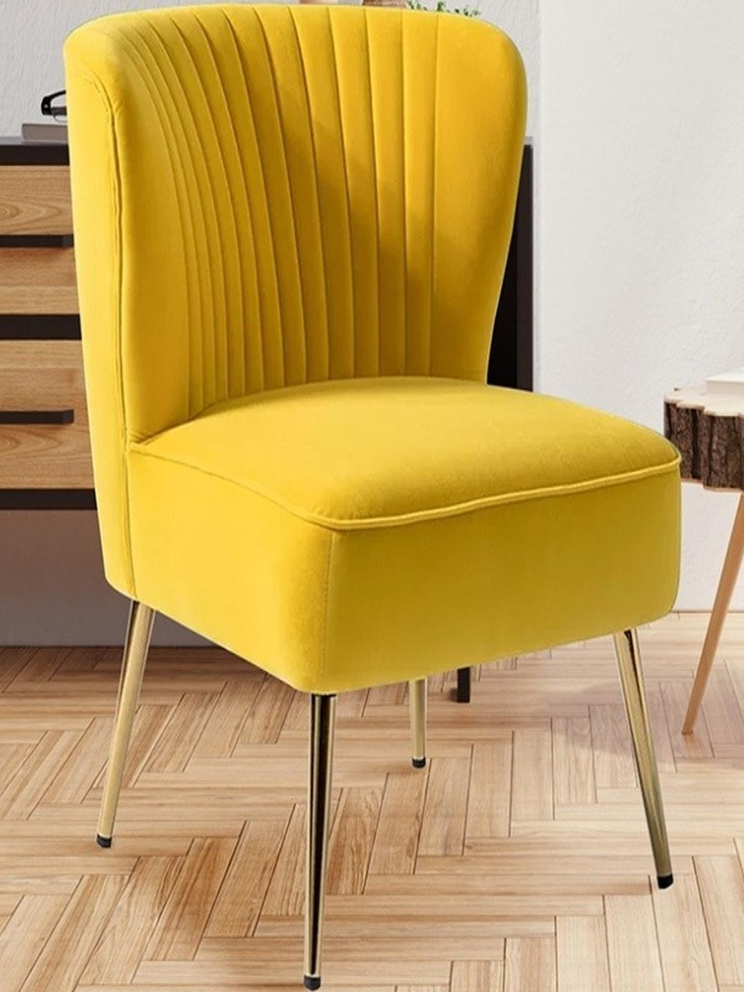 DOE BUCK Yellow & Gold Toned Velvet Accent Lounge Chair