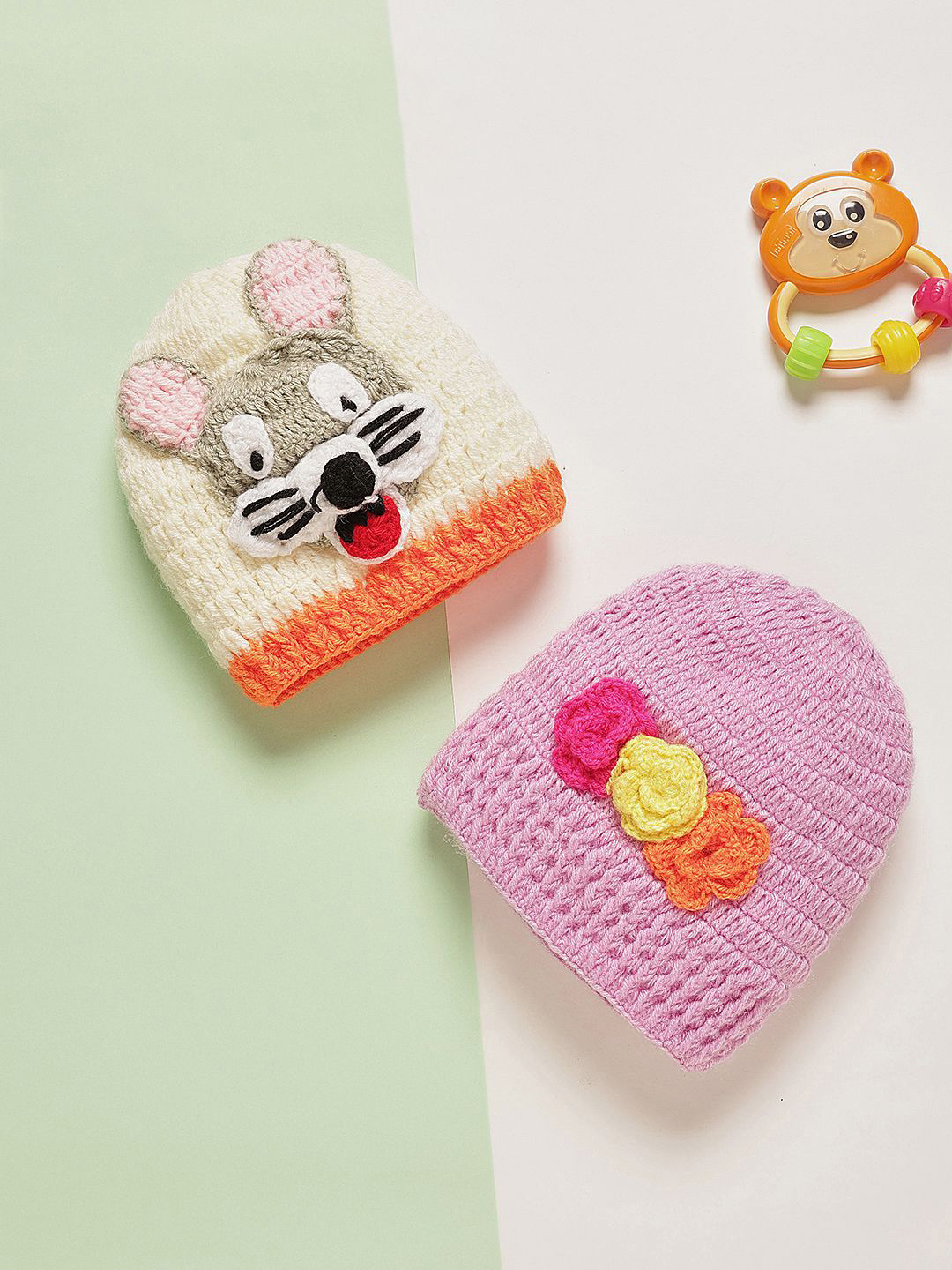 CHUTPUT Set of 2 Kids Hand knitted Crochet Woollen Beanie