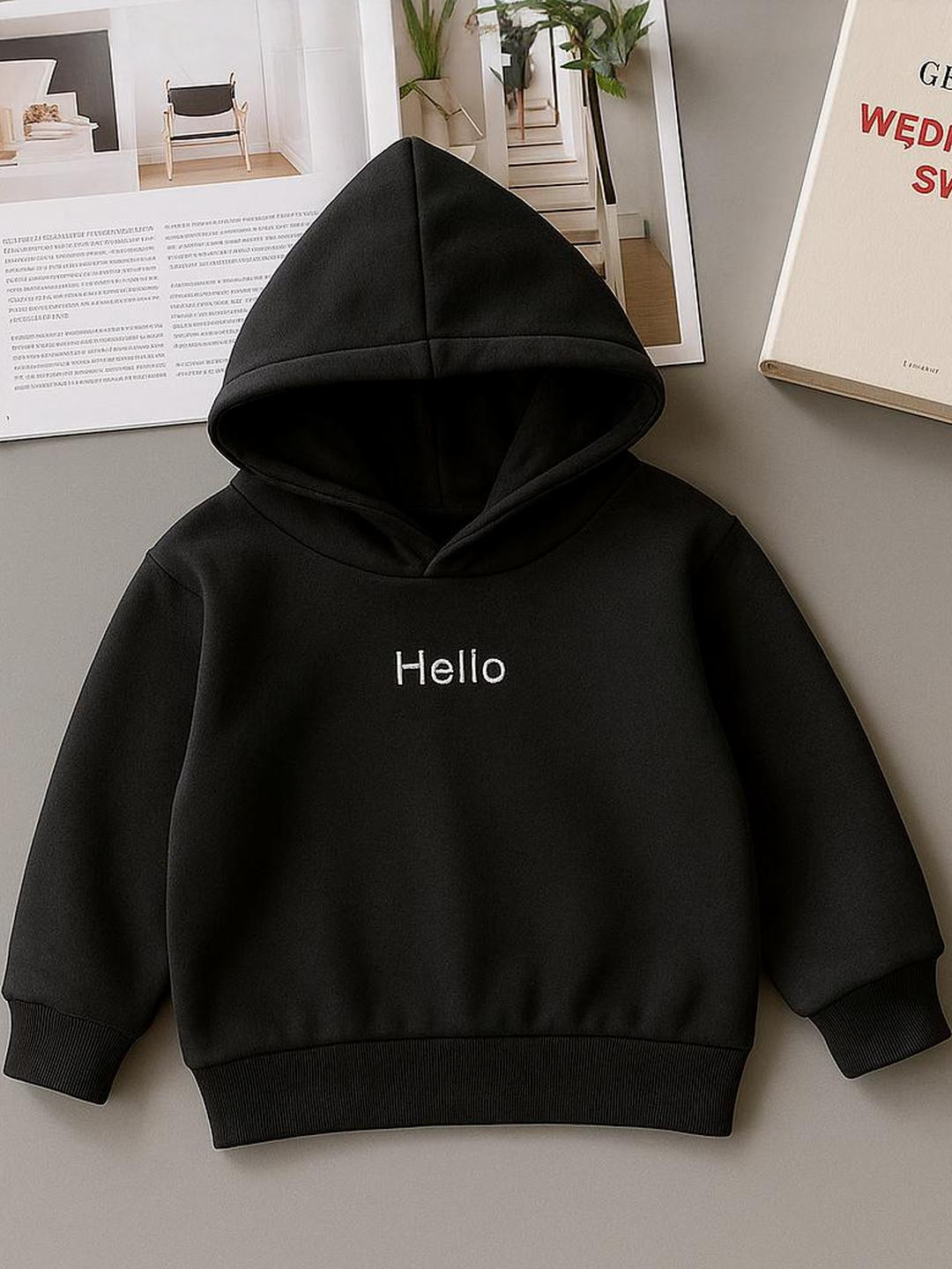 Lil.snuggles Unisex Black Fleece Regular Fit Sweatshirt With Hoodie For Winter Wear