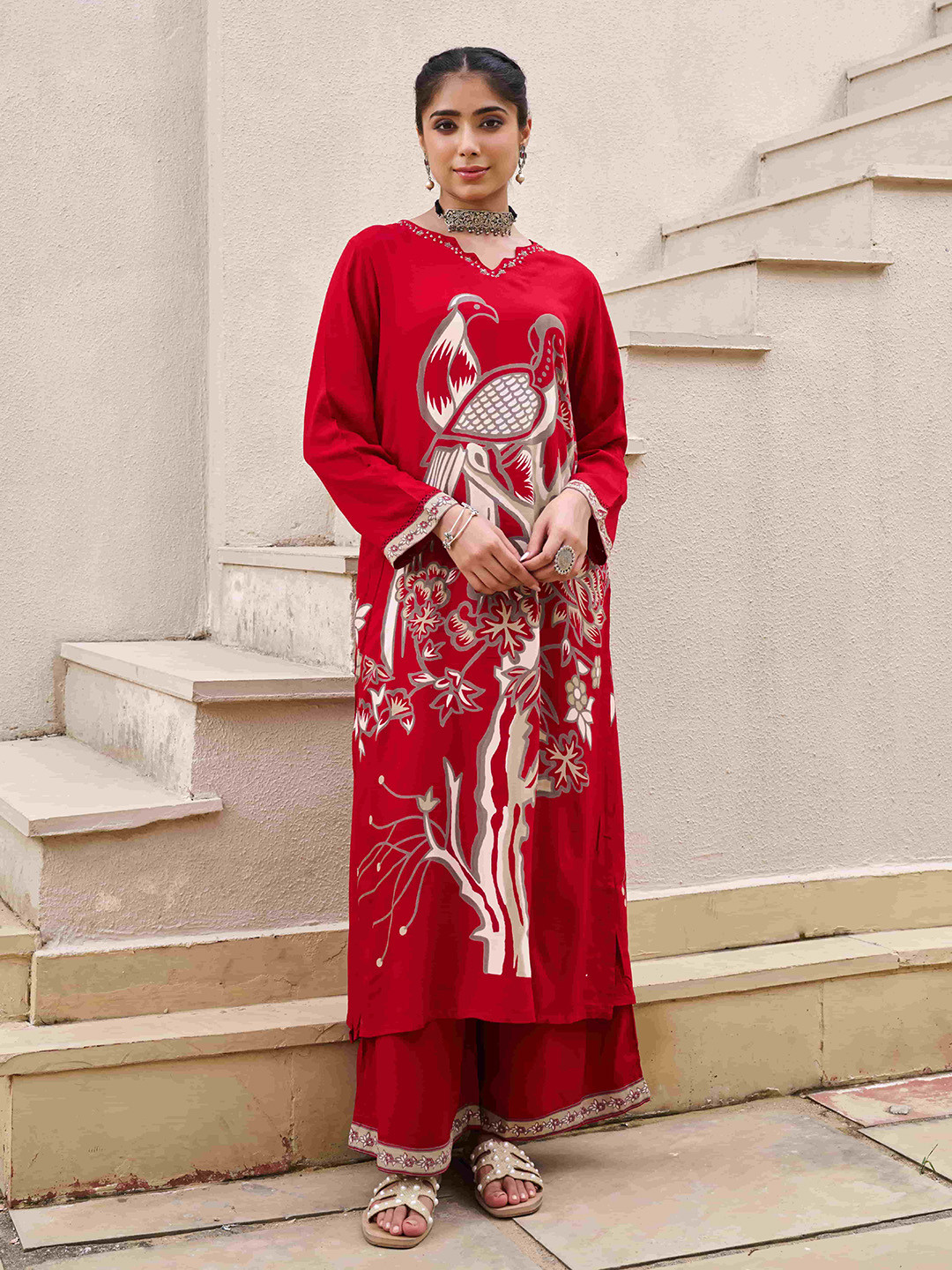 Nehamta Women Ethnic Motifs Printed German Rayon Kurta & Palazzo Set