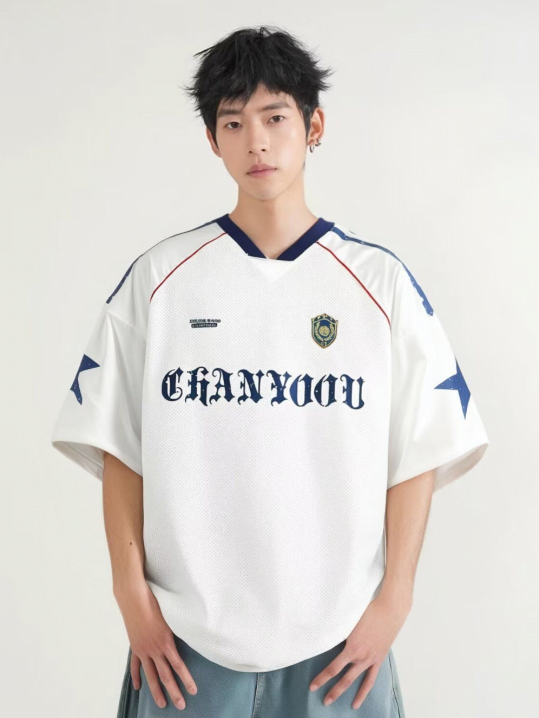 Men's Oversized Typography Printed V-Neck T-shirt