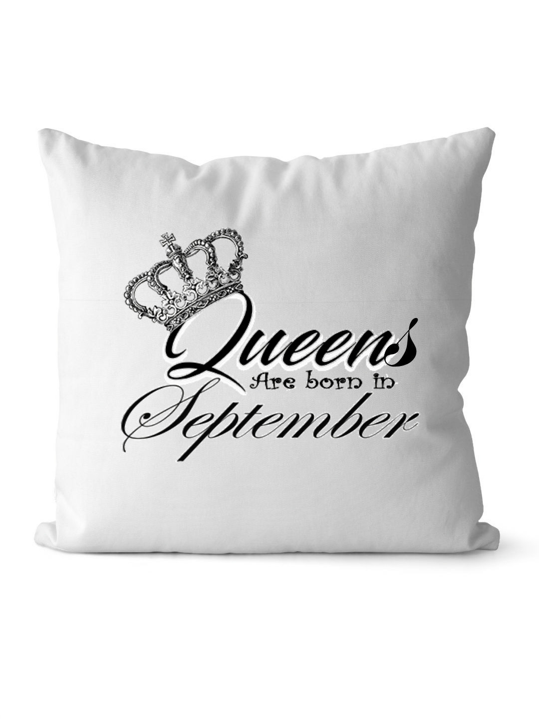 Loops n knots White & Black Queen Crown Printed Square Shaped Pre-Filled Cushions