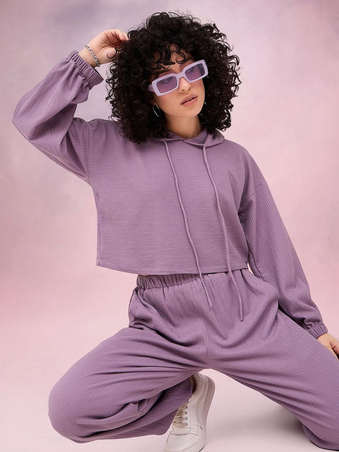 DressBerry Self Design Hood Neck Sweatshirt With Trousers