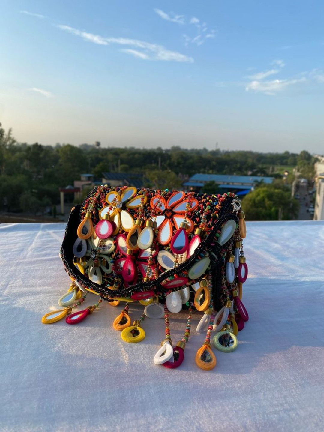 SALUJA PUNJABI JUTTI Women Ethnic Motifs Printed Structured Embellished Handheld Bag