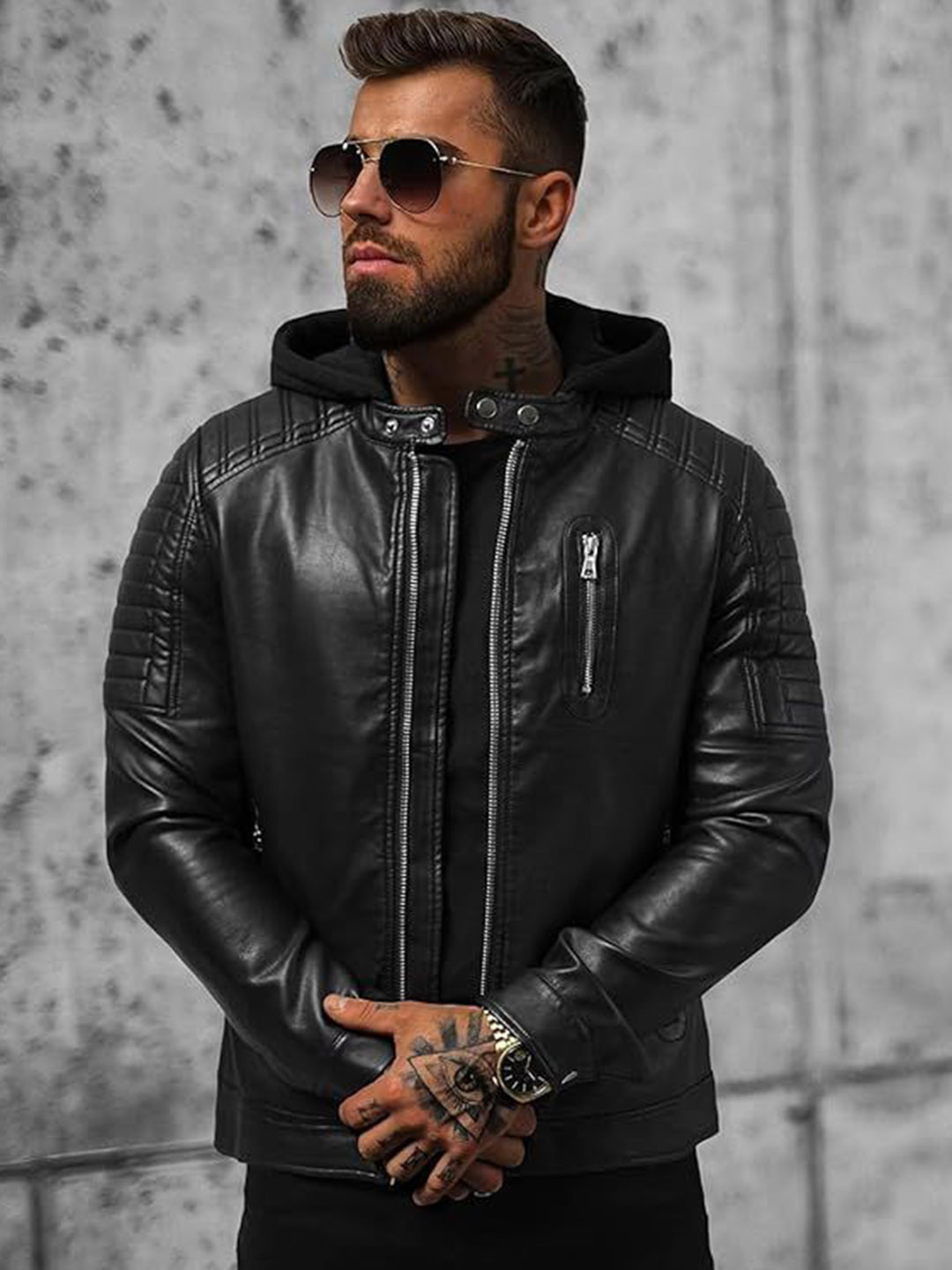 Blaq Ash Hooded Biker Jacket