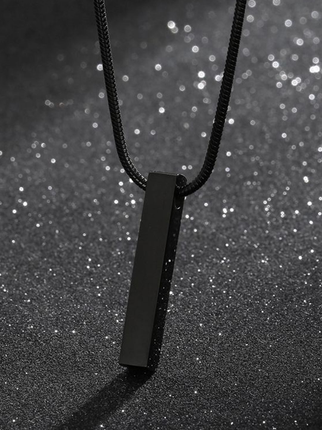 MYKI Men Stainless Steel Anti-Tarnish Bar Rectangular Shaped Pendant With Chain