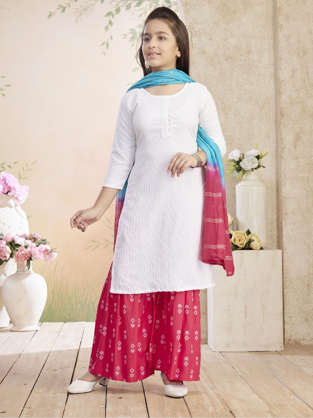 Sangria Girls White Cotton Kurti
