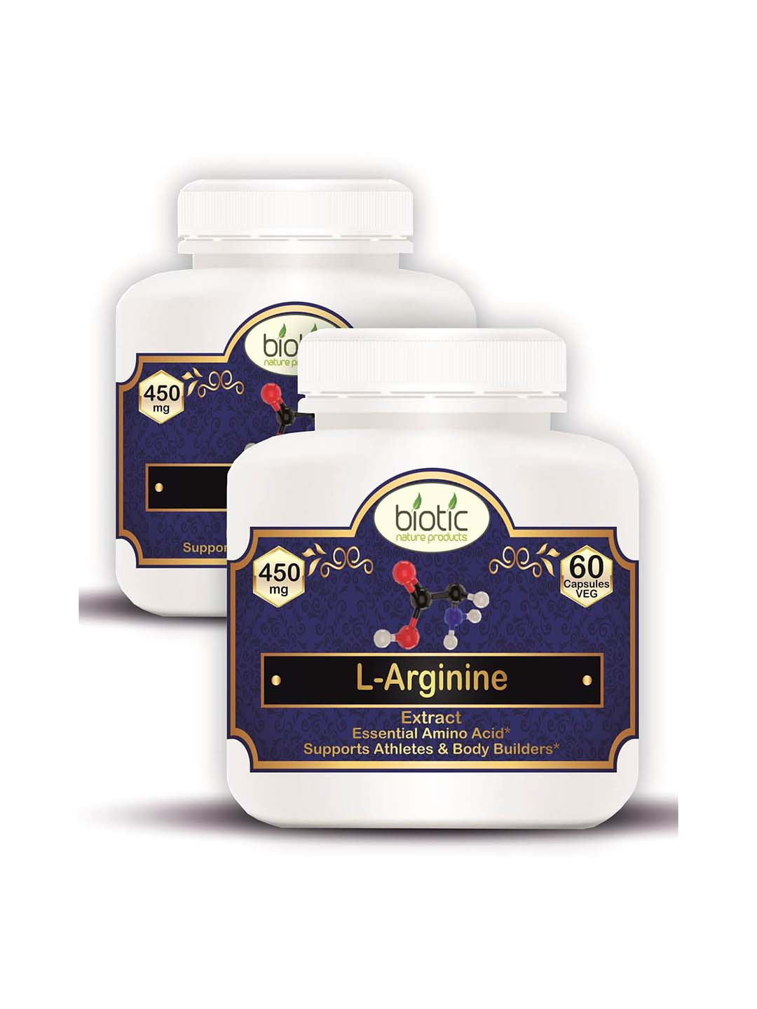 Biotic Set of 2 L-Arginine Capsules For Muscle 60 Capsules Each - 450 mg