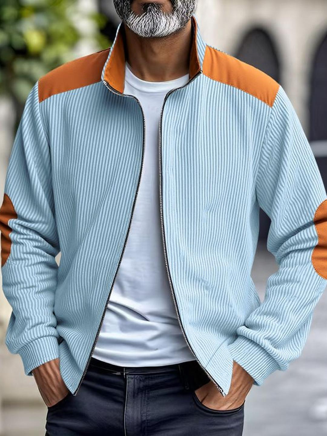 StyleCast x Revolte Men Colourblocked Stand Collar Patchwork Open Front Jacket