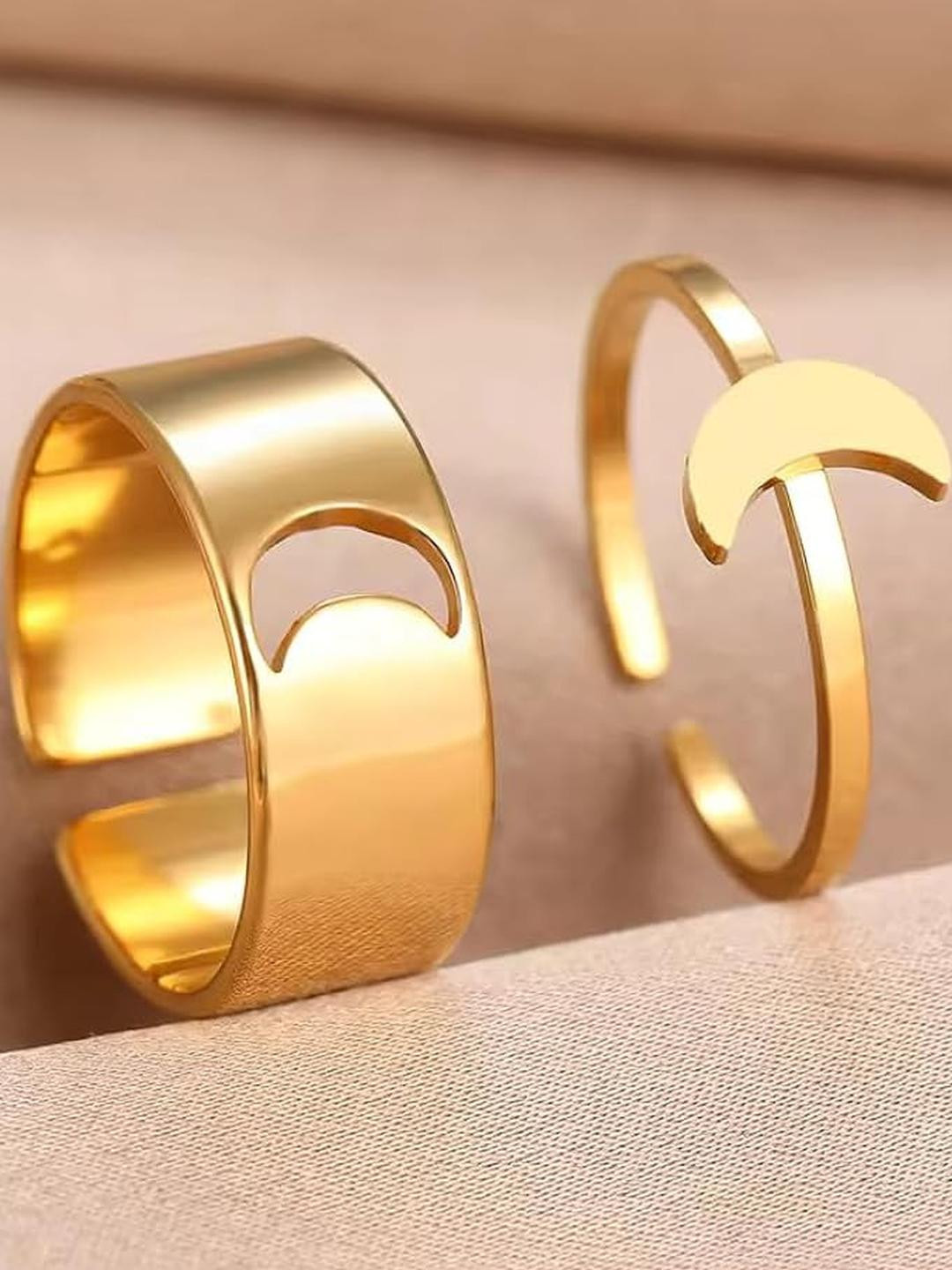 DressBerry Trendy Golden Half Moon Matching Couple Wrap Finger Ring