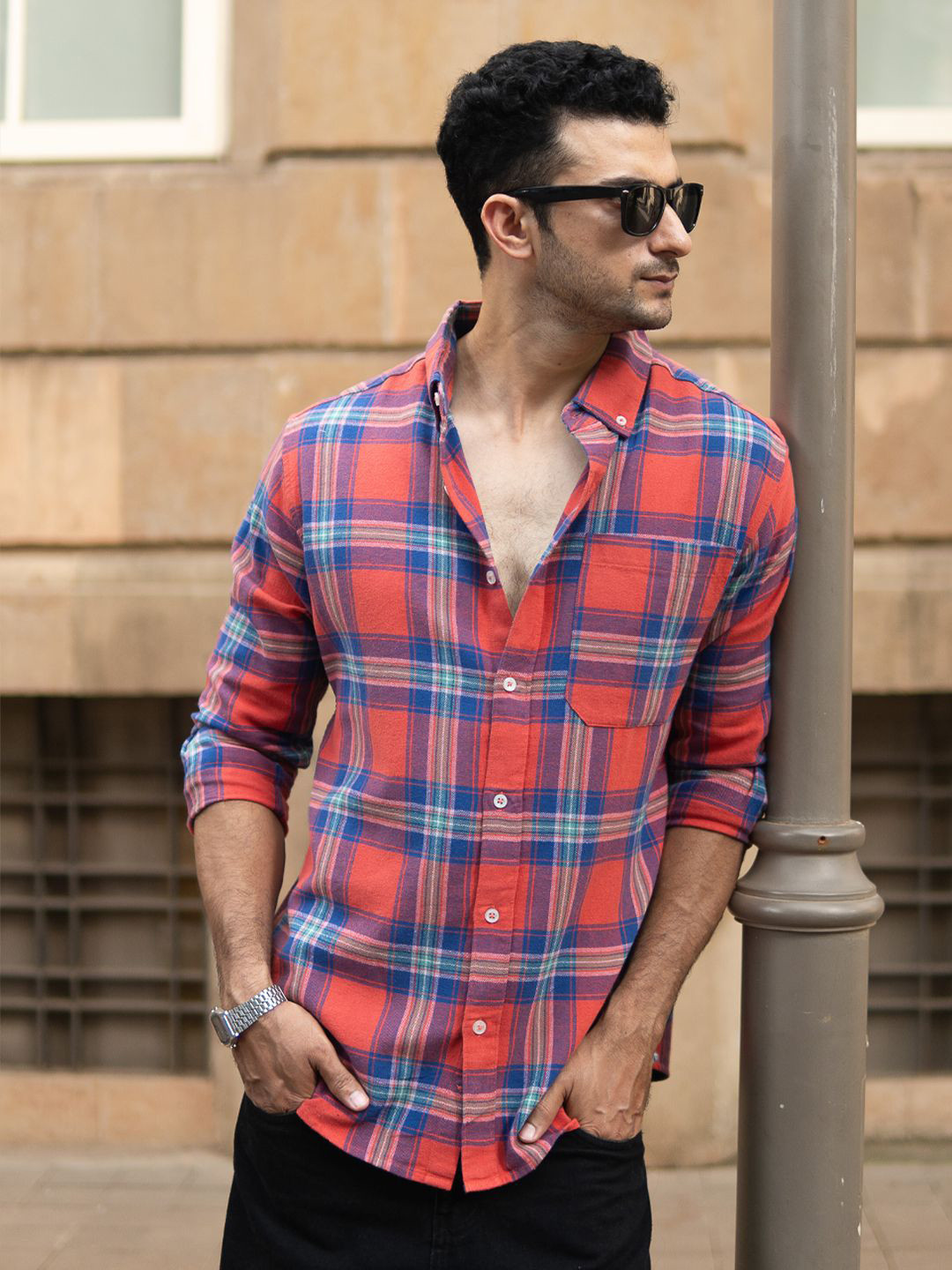 Powerlook SS25 Tartan Checked Button-Down Collar Pure Cotton Casual Sh