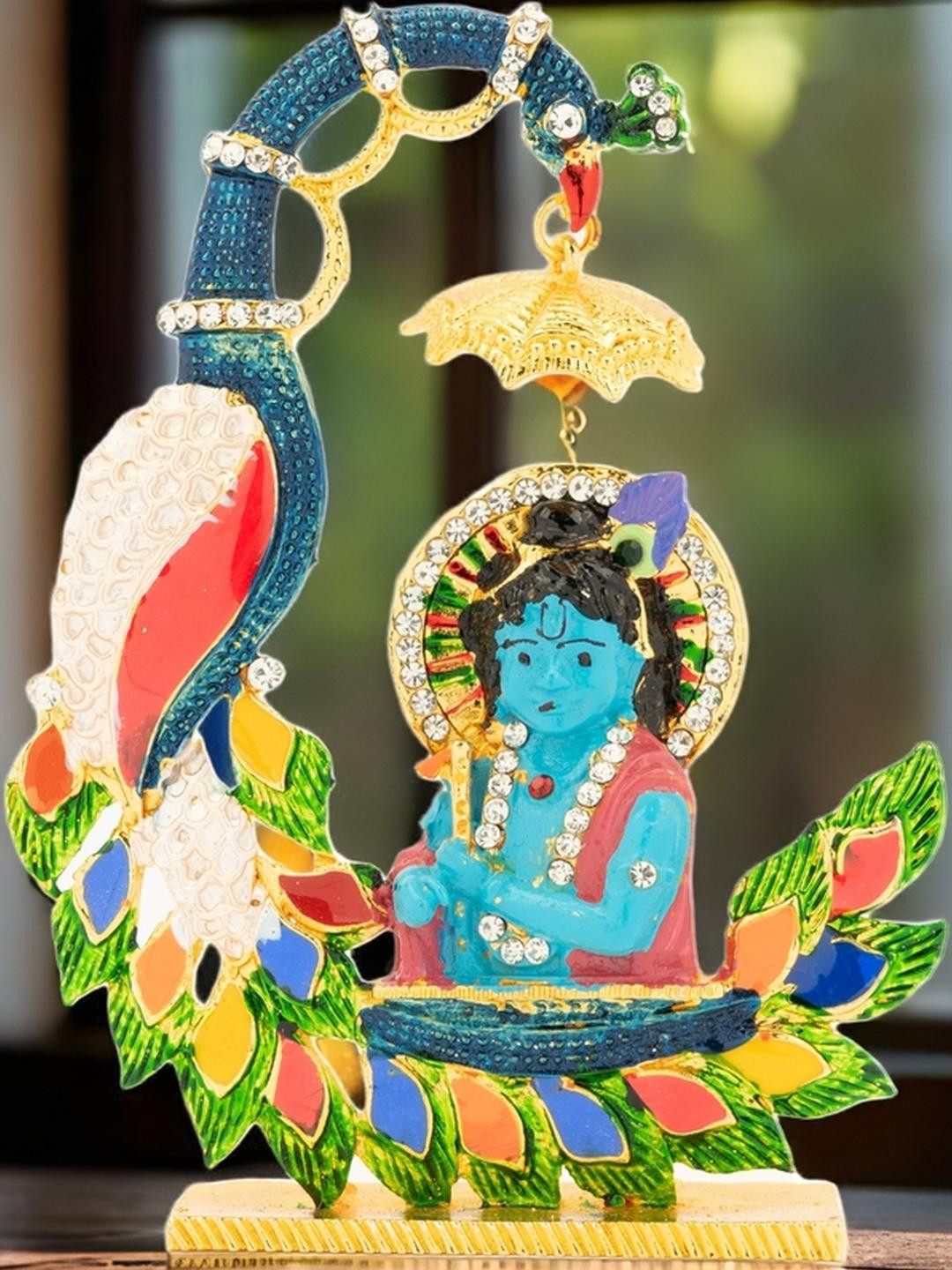 Kulin Multicoloured Lord Krishna With Peacock Figurine Showpiece