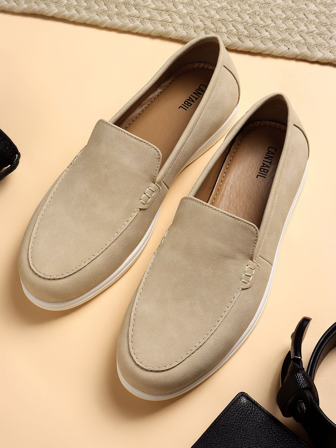 Cantabil Men Textured Slip-On Loafers