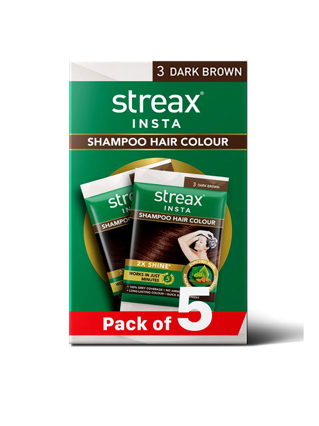 Streax Unisex Set of 5 Insta Shampoo Hair Colour - Dark Brown