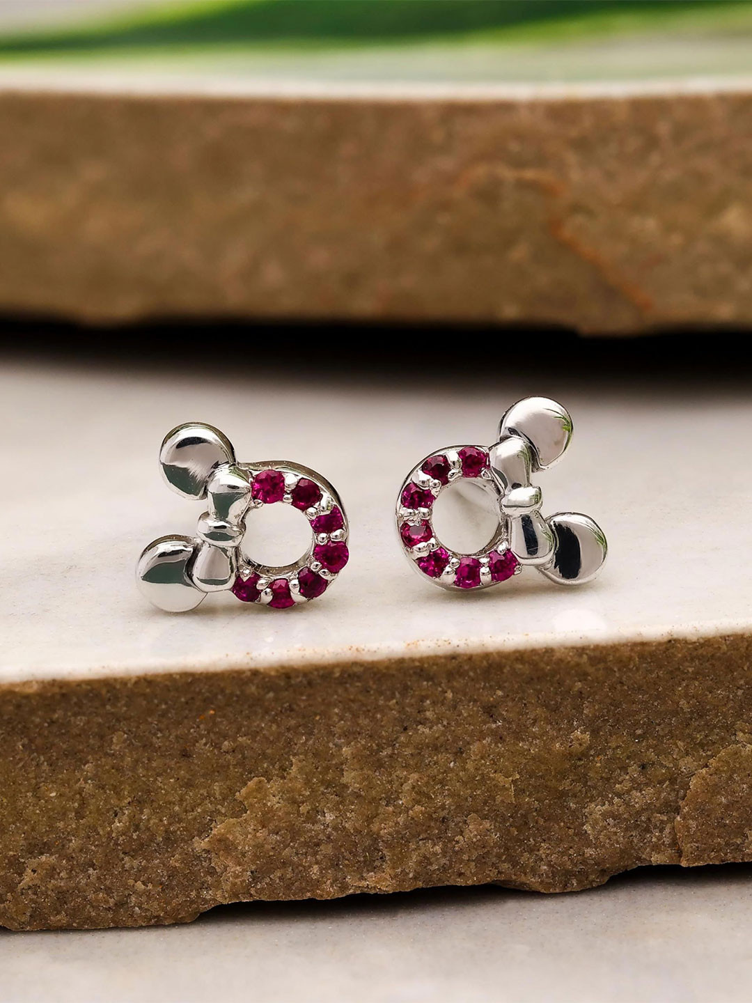 AMONROO 925 Sterling Silver Rhodium-Plated Cubic Zirconia Mickey Mouse Studs
