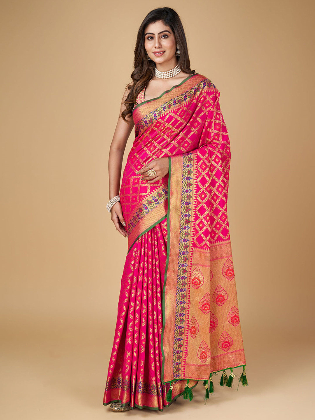 KALINI Patola Silk Saree With Unstitched Blouse Piece