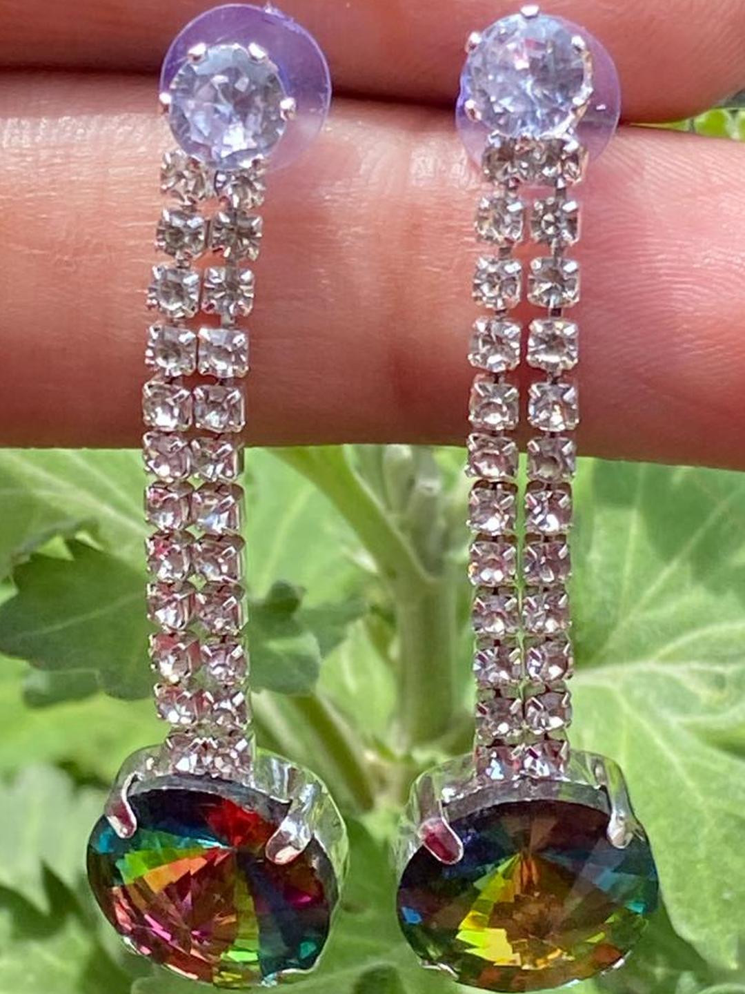 KALAFICIAL Rainbow Crystal Drop Earrings With Cubic Chain