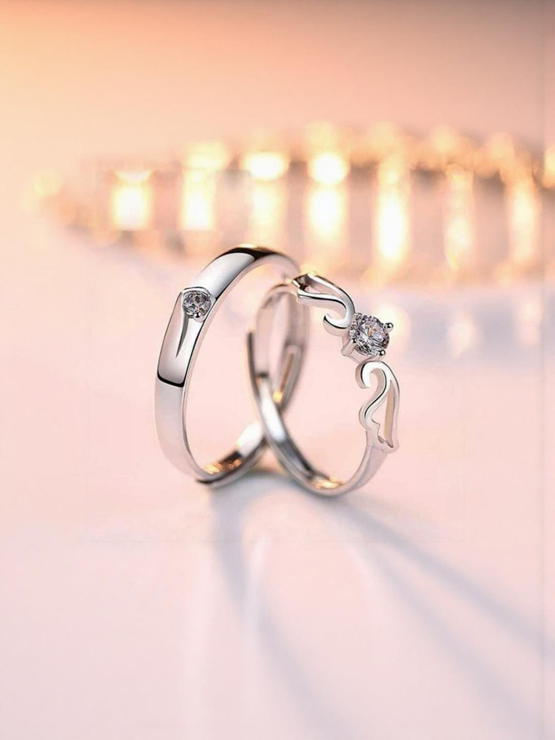 SYFER Alloy Cubic Zirconia Platinum Plated Couple Ring Set