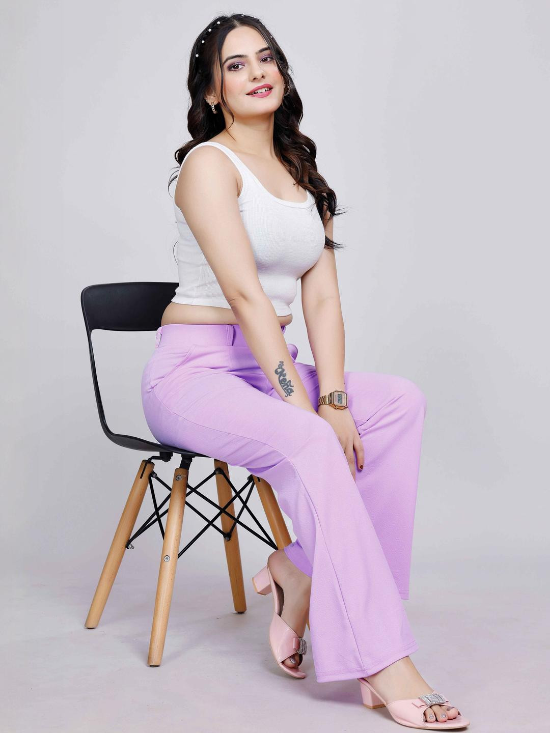 NUCOUTHS Women Super Relaxed Fit High-Rise Pleated Parallel Trousers