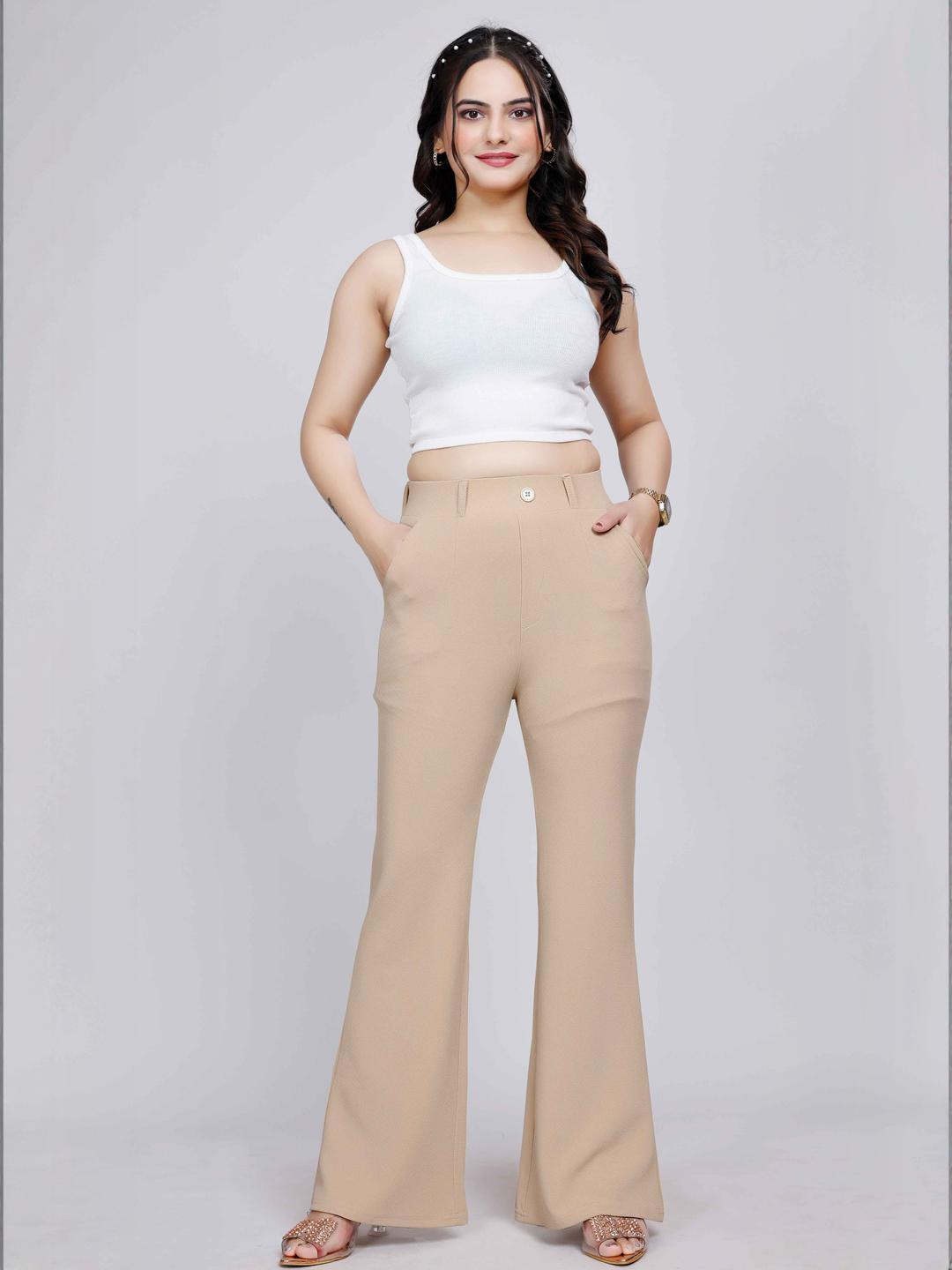 NU CLOTHS Women Flared High-Rise Bootcut Trousers