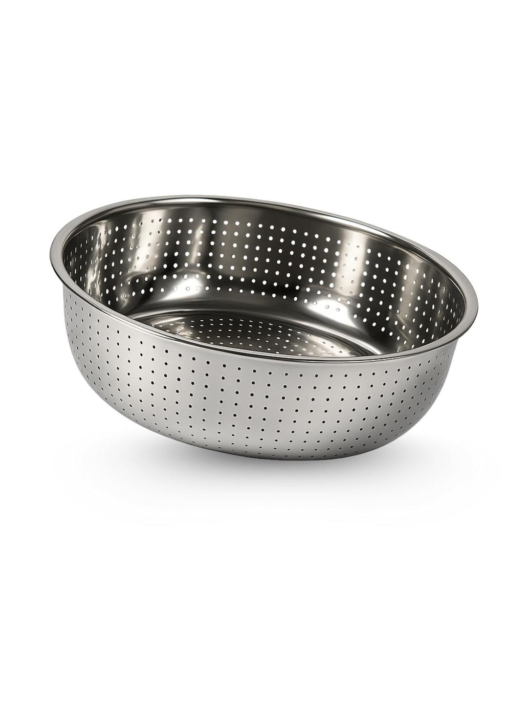 Prabha Silver Stainless Steel Oval Perforated Colander