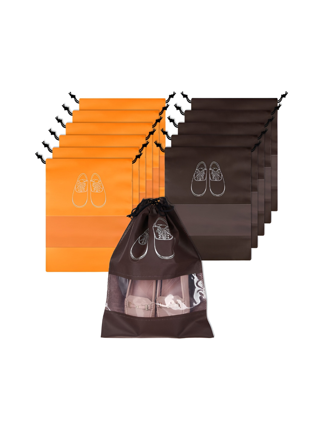 Aura Orange & Coffee Brown 12 Pieces Water Resistant Shoes Organisers