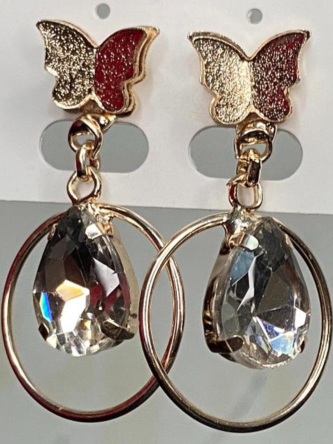 Psight Butterfly Motif Crystal Drop Earrings with Double Hoop Accent
