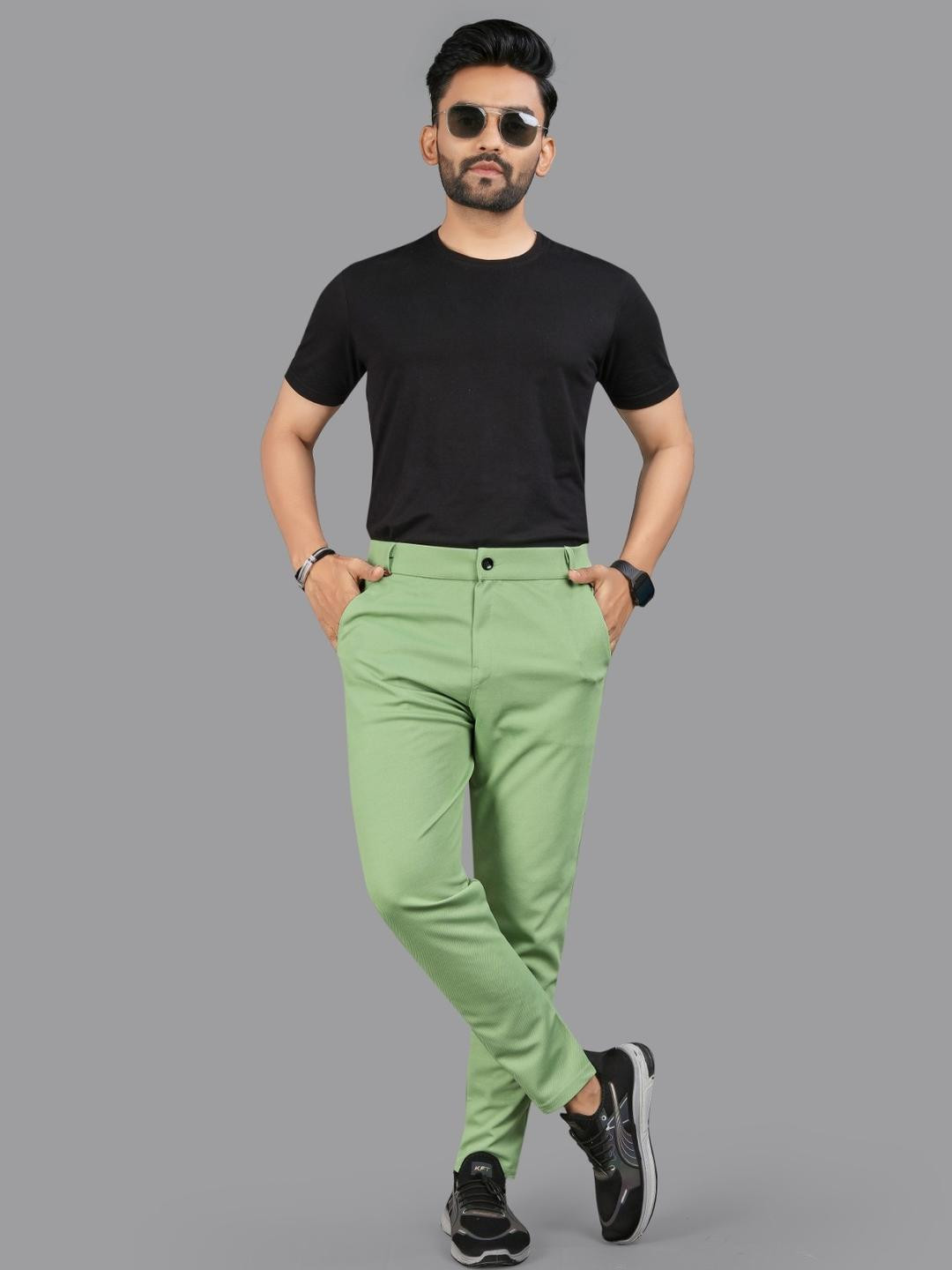 ISUEL FAB Men Lime Green Slim Fit Mid-Rise Chinos