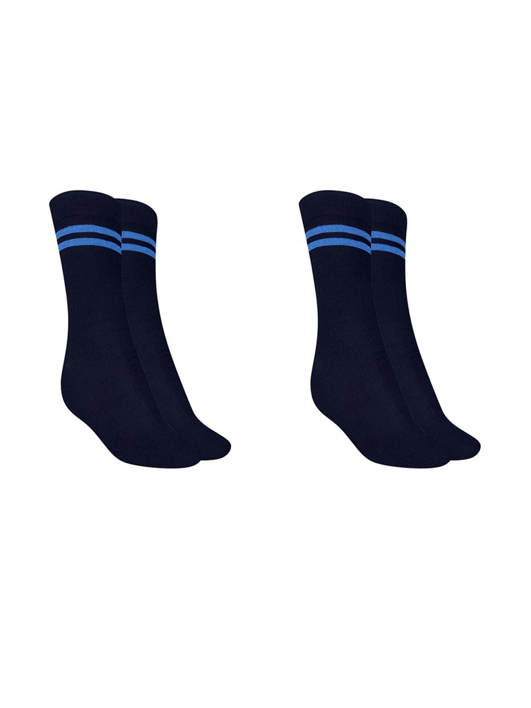 MUKHAKSH Pack of 2 Girls Kids Navy Blue with sky blue Stripes Calf Length Socks