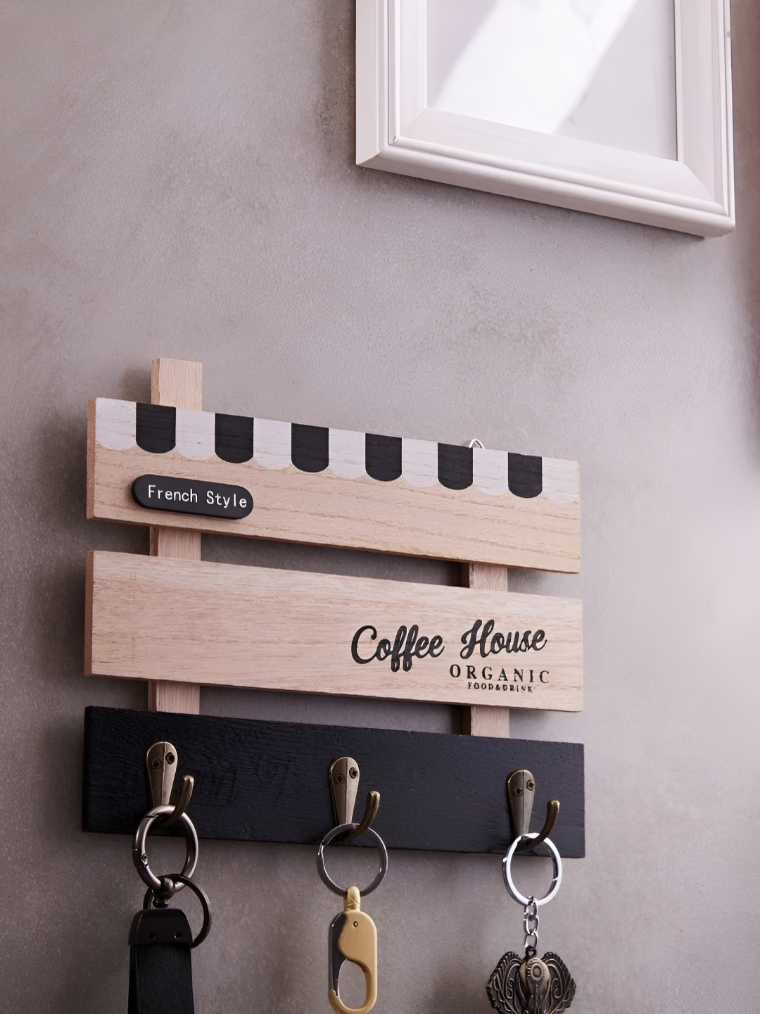 eazy wagon Brown & White Coffee House Printed Wooden Key Holder