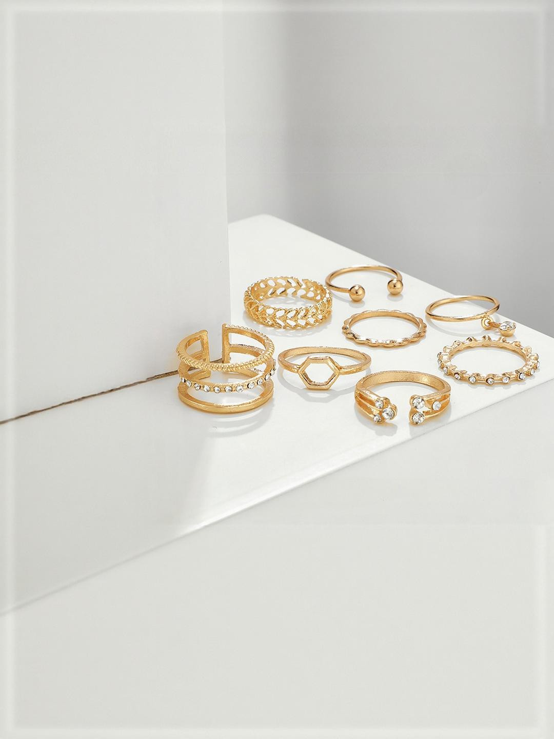 DressBerry 7 Piece White Crystal Drop Heart Multi Designs Rings