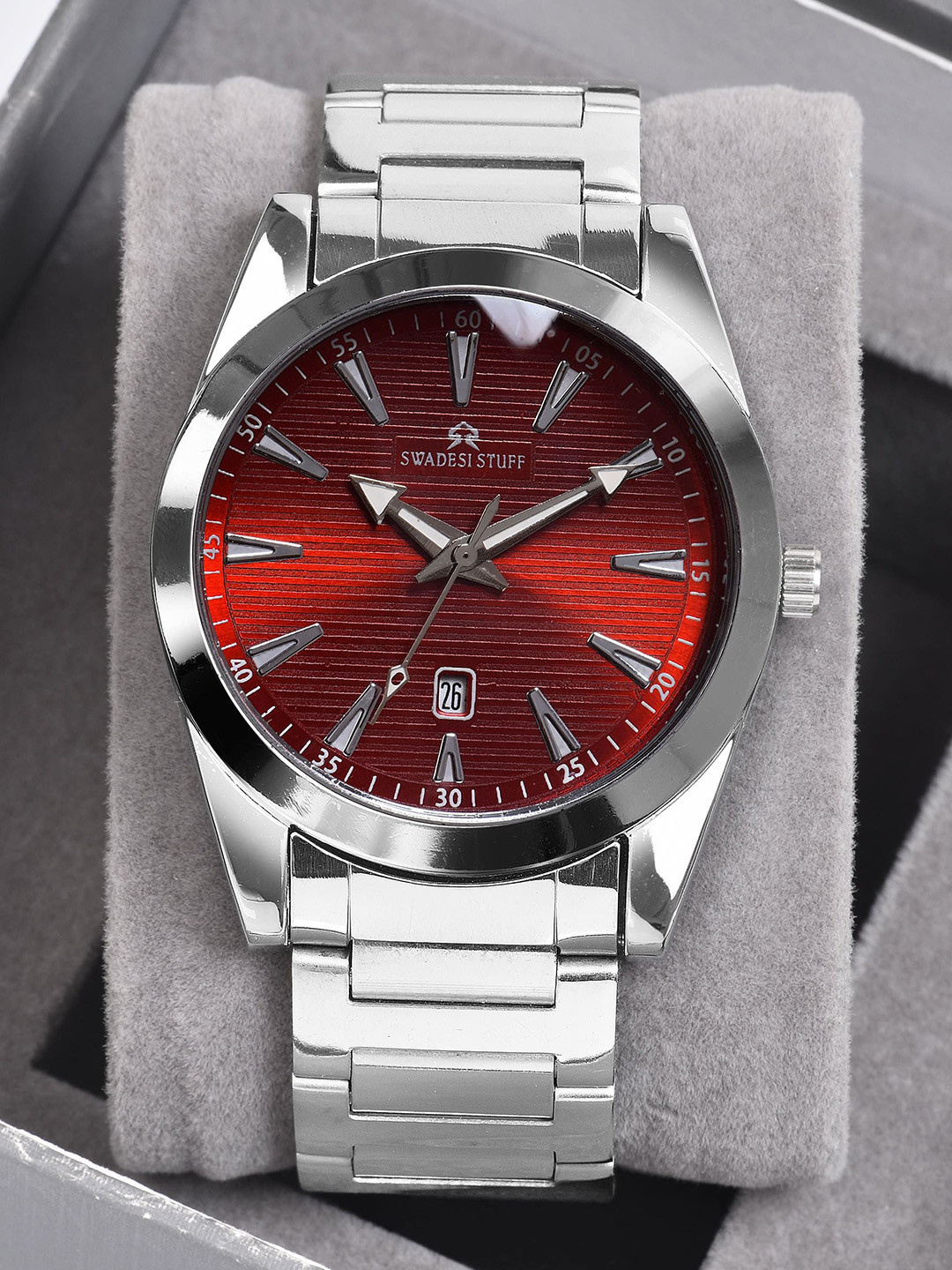 SWADESI STUFF Men Patterned Dial & Bracelet Style Straps Analogue Watch SDS 168 RED 9