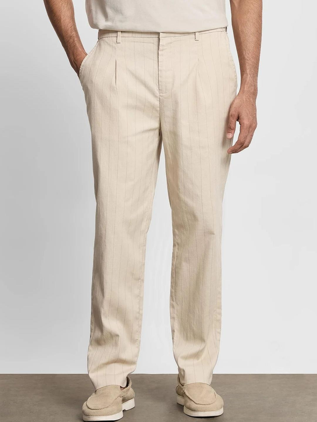 Mufti Men Striped Relaxed Fit Trousers