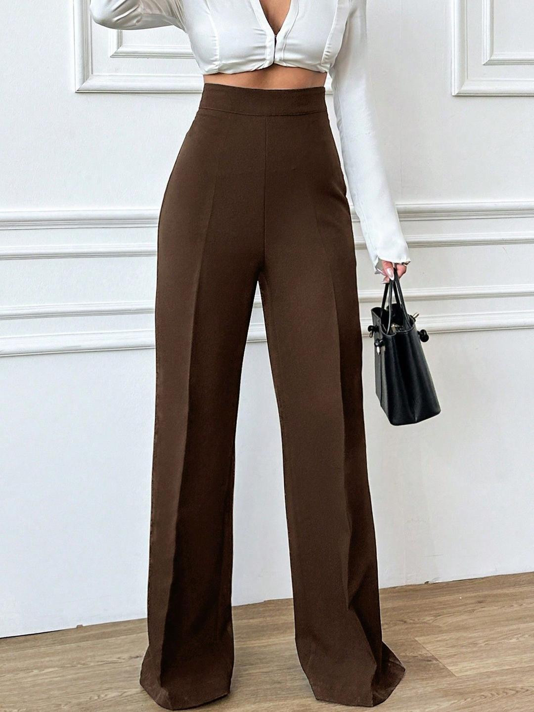 NU CLOTHS Women Solid Relaxed High-Rise Pleated Trousers